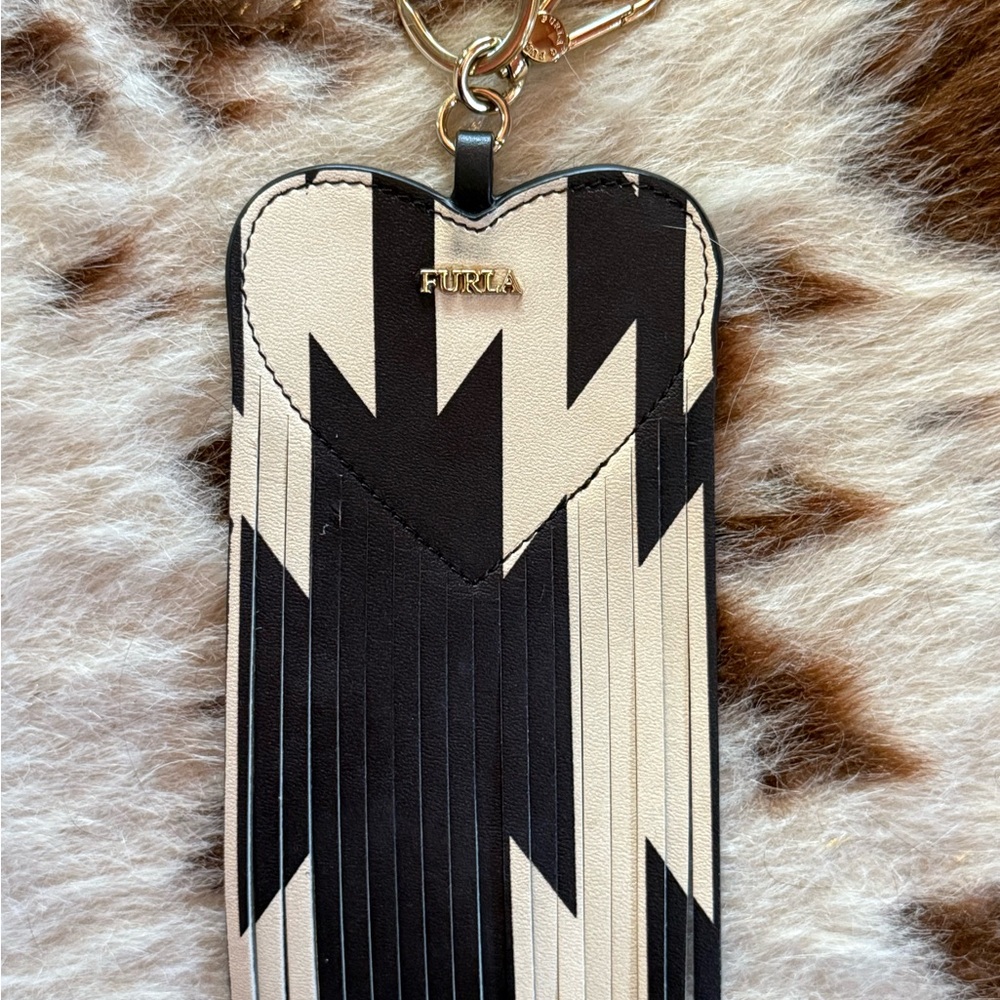 Furla Black and Cream Heart Keychain